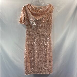 Grace Karin One Shoulder Glitter Dress in Rose Gold